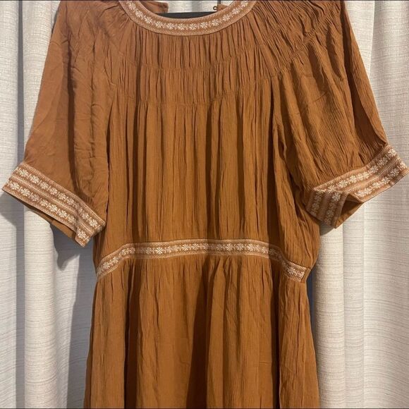 *$20 BUNDLED* Daniel Rainn Mustard Tan Maxi Dress With Embroidered Trim | Thanks - Picture 3 of 5